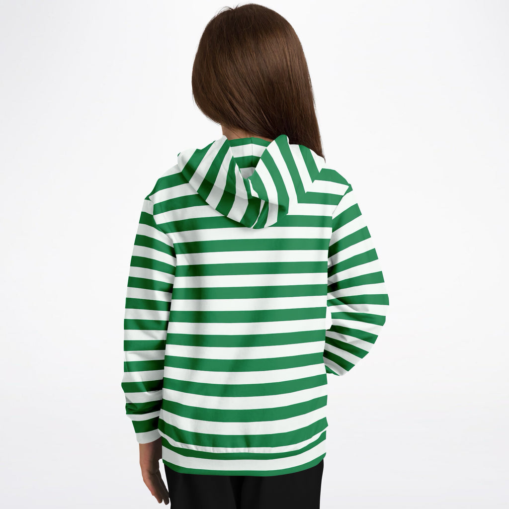 Kids Striped Green Christmas Hoodie – Ultra Comfy & Stretchy, Cozy Fleece or Lightweight Sports Fabric, Double-Layer Hood & Kangaroo Pocket