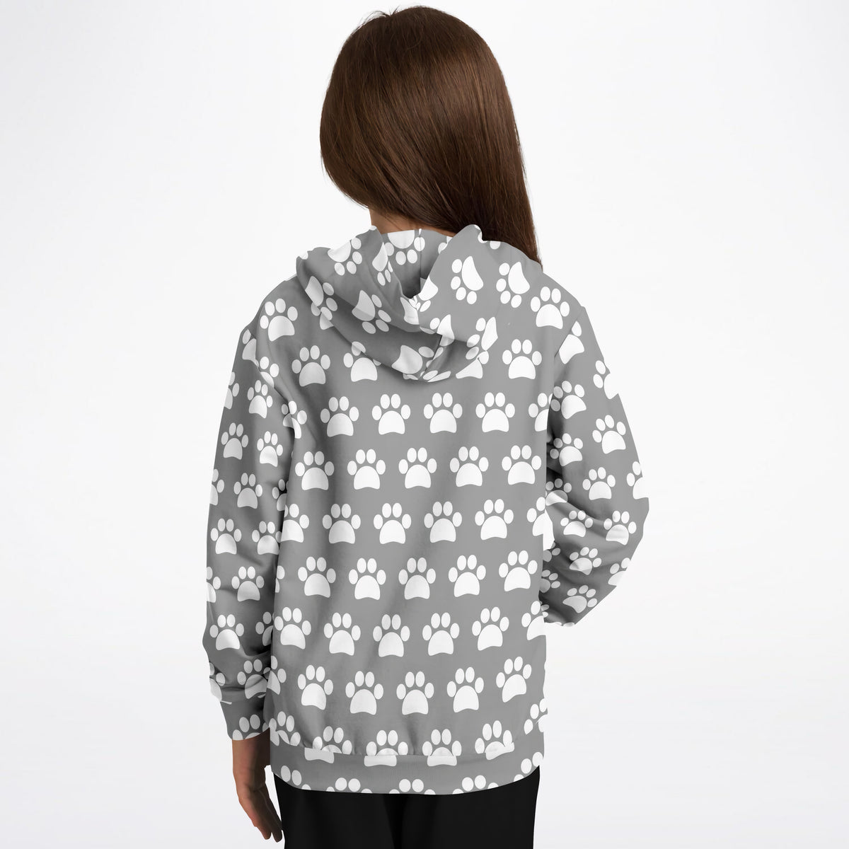 Kids Gray Paw Print Hoodie – Ultra Comfy & Stretchy, Cozy Fleece or Lightweight Sports Fabric, Double-Layer Hood & Kangaroo Pocket