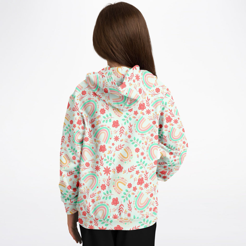 Girls Boho Rainbow Floral Hoodie – Ultra Comfy & Stretchy, Cozy Fleece or Lightweight Sports Fabric, Double-Layer Hood & Kangaroo Pocket