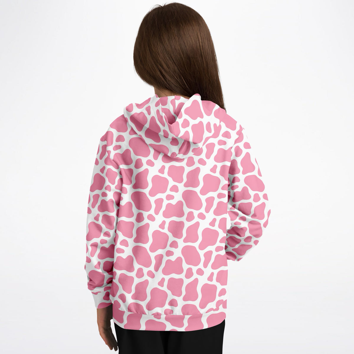 Girls Pink Cow Print Hoodie – Ultra Comfy & Stretchy, Cozy Fleece or Lightweight Sports Fabric, Double-Layer Hood & Kangaroo Pocket