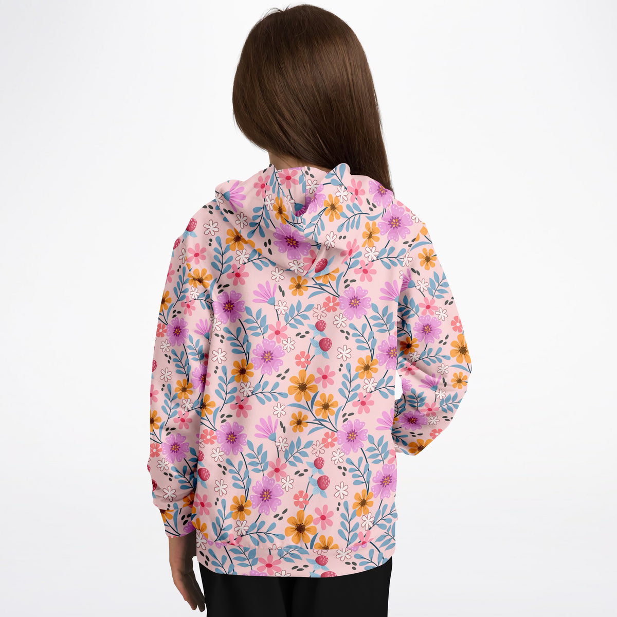 Girls Colorful Pink Wildflower Hoodie – Ultra Comfy & Stretchy, Cozy Fleece or Lightweight Sports Fabric, Double-Layer Hood & Kangaroo Pocket