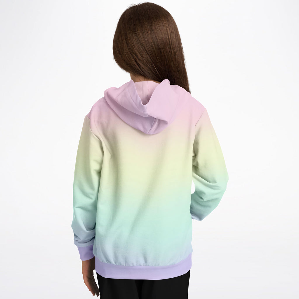 Girls Pastel Rainbow Hoodie – Cozy Cotton Fleece or Lightweight Sports Fabric