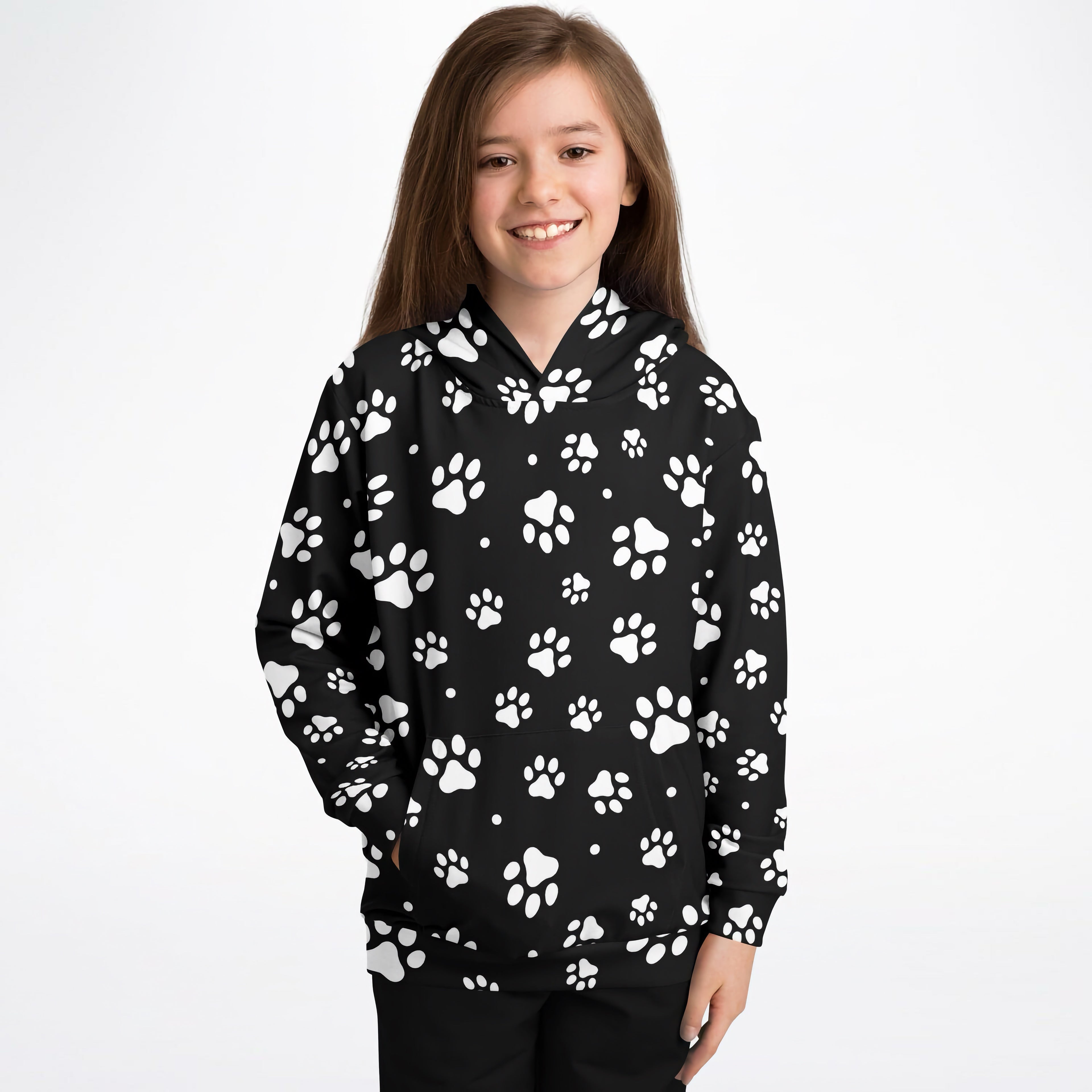 Kids Paw Print Hoodie – Cozy Cotton Fleece or Lightweight Sports Fabric