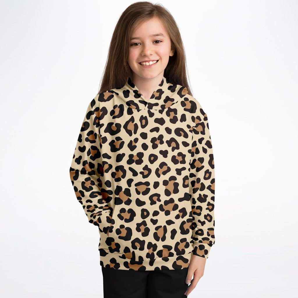 Kids Leopard Print Hoodie – Cozy Cotton Fleece or Lightweight Sports Fabric