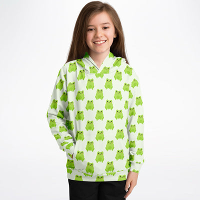 Kids Green Frog Hoodie – Cozy Cotton Fleece or Lightweight Sports Fabric