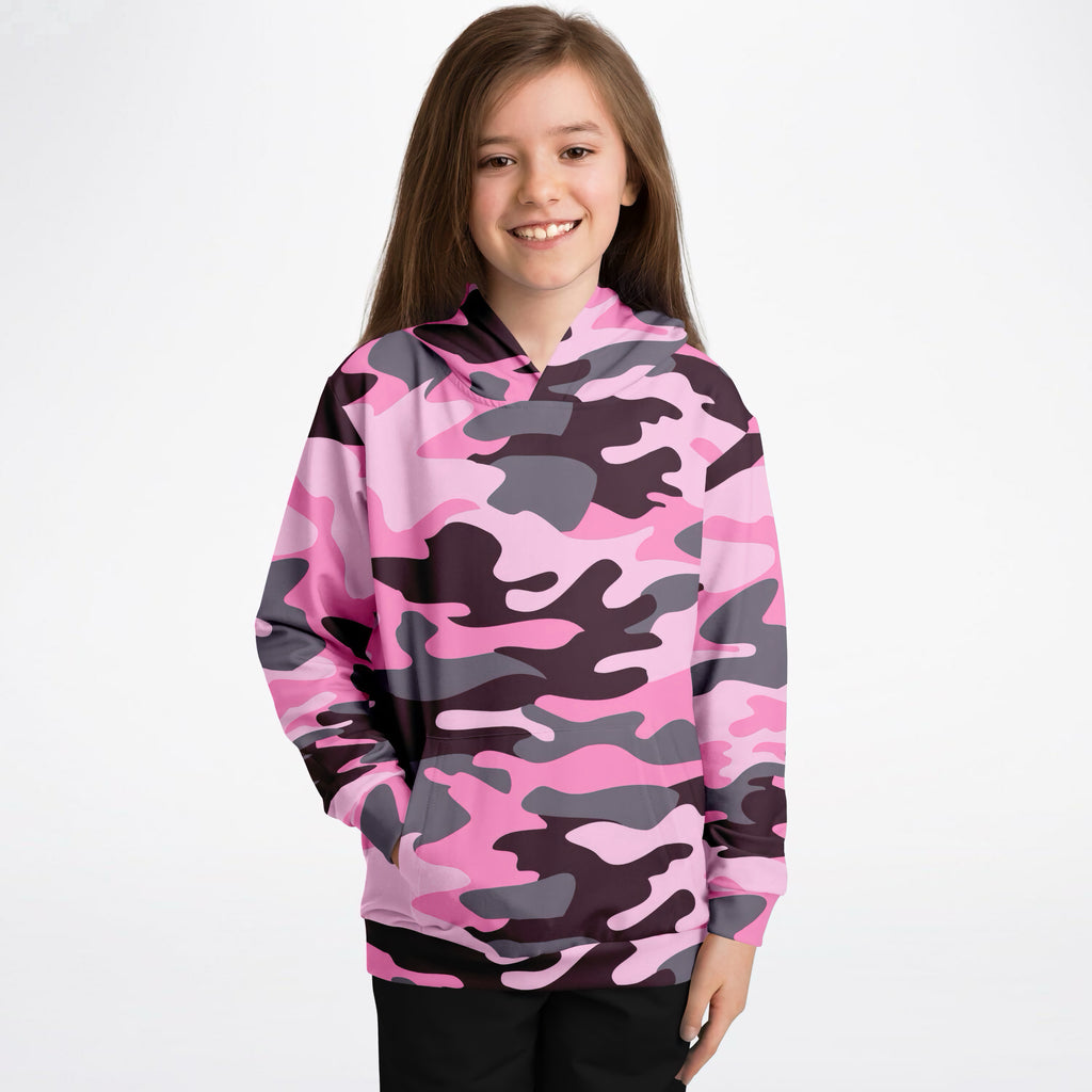 Girls Pink Camouflage Hoodie – Ultra Comfy & Stretchy, Cozy Fleece or Lightweight Sports Fabric, Double-Layer Hood & Kangaroo Pocket