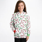 Kids Red & Green Candy Cane Christmas Hoodie – Cozy Cotton Fleece or Lightweight Sports Fabric