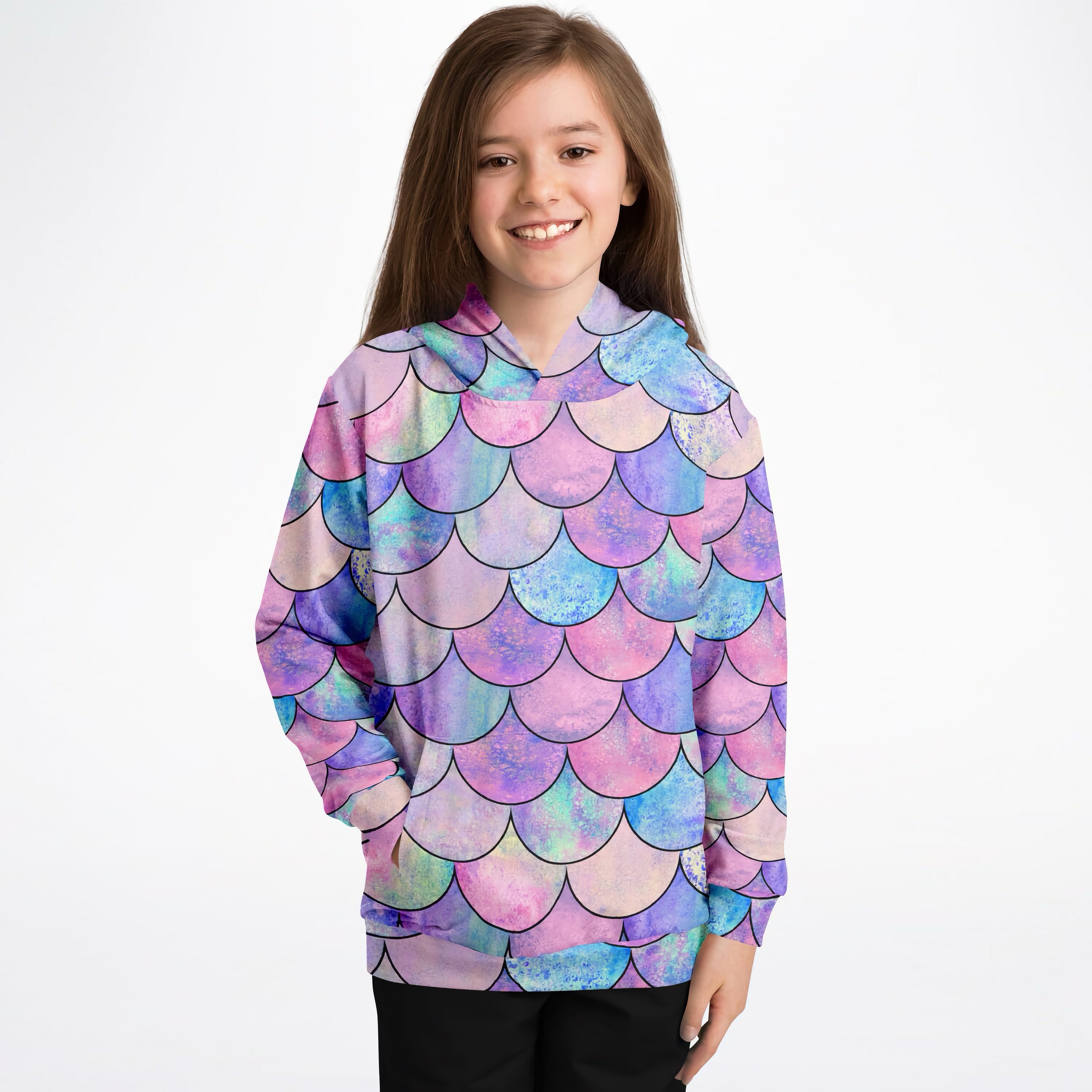 Girls Pastel Mermaid Hoodie – Cozy Cotton Fleece or Lightweight Sports Fabric