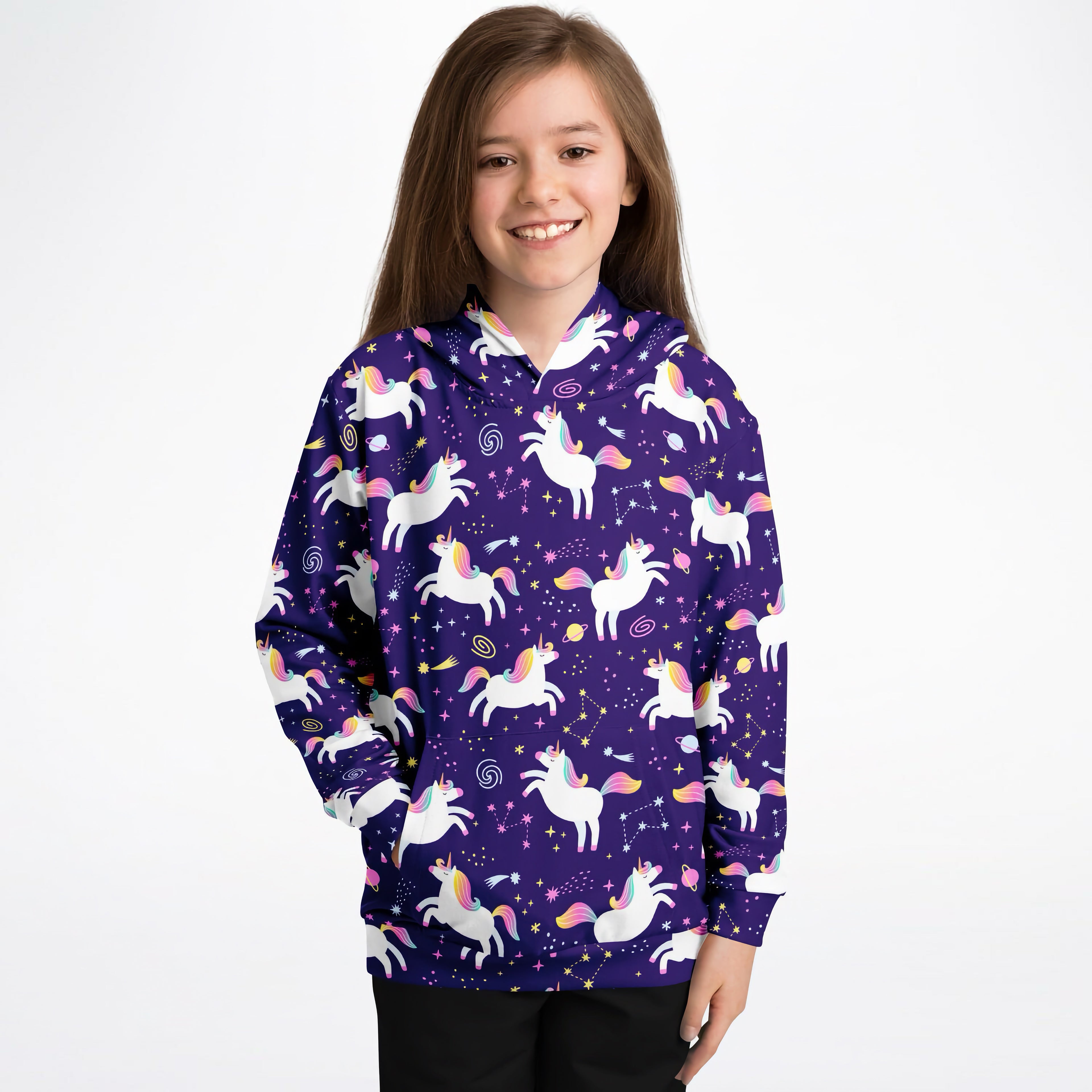 Girls Space Unicorn Hoodie – Cozy Cotton Fleece or Lightweight Sports Fabric