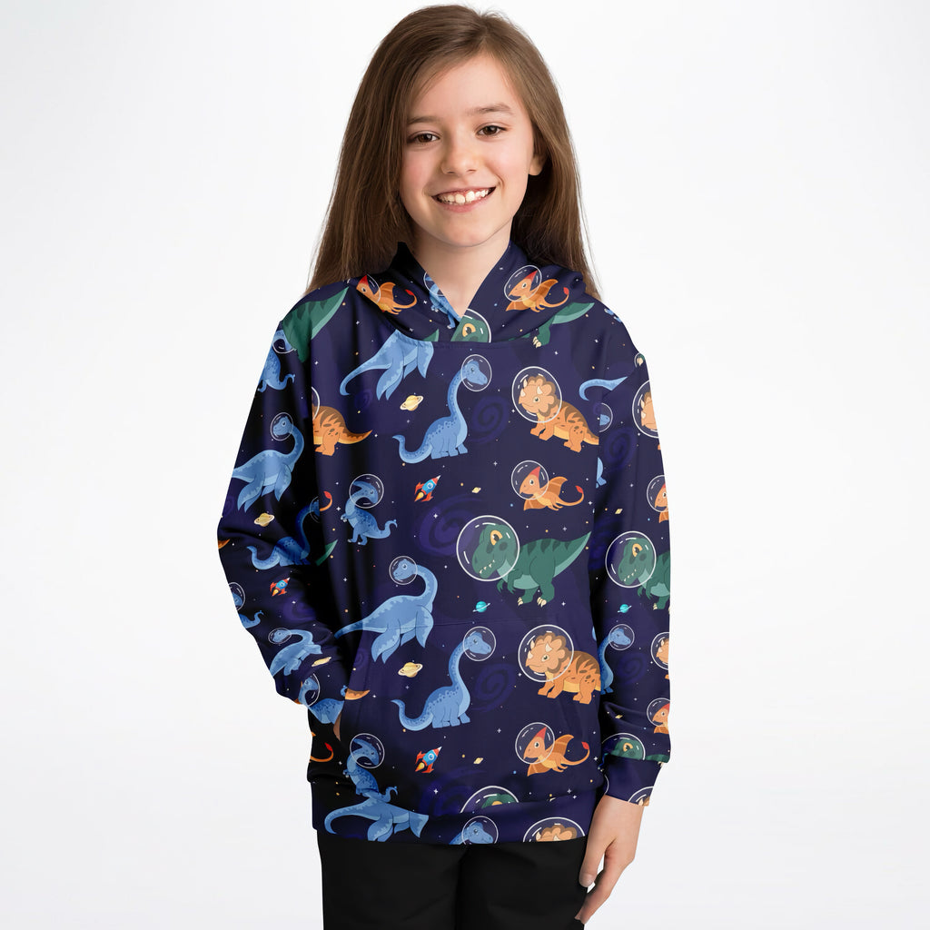 Kids Space Dinosaur Hoodie – Cozy Cotton Fleece or Lightweight Sports Fabric