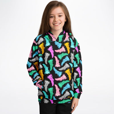 Kids Colorful Axolotl Hoodie – Cozy Cotton Fleece or Lightweight Sports Fabric
