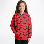 Kids Red Bats Halloween Hoodie – Cozy Cotton Fleece or Lightweight Sports Fabric