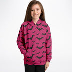 Kids Pink Bats Halloween Hoodie – Cozy Cotton Fleece or Lightweight Sports Fabric
