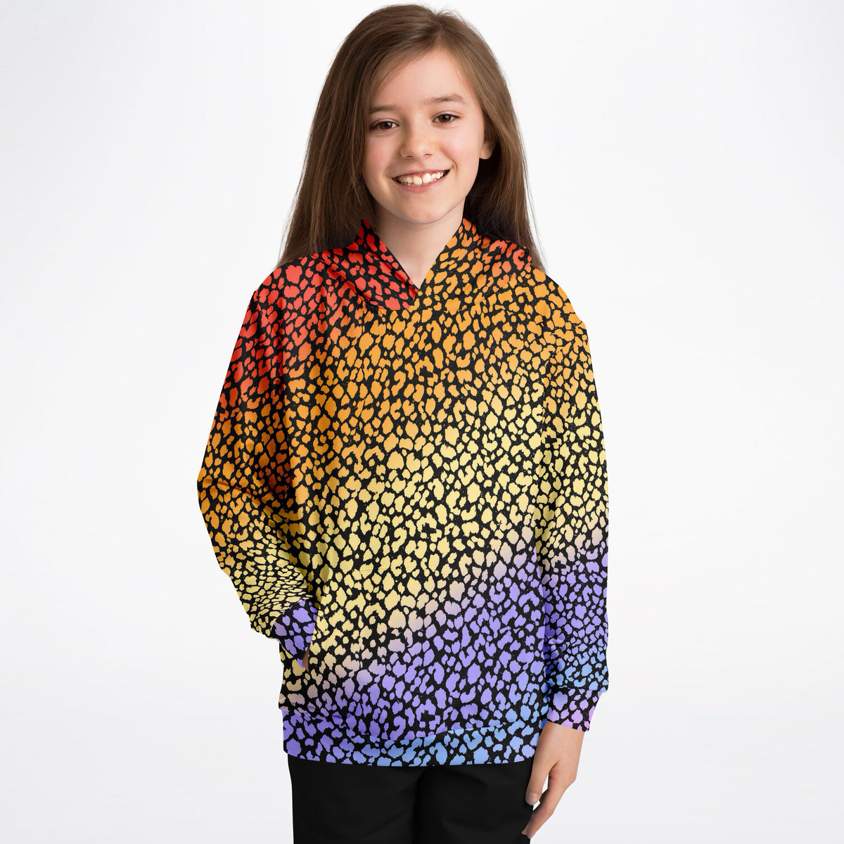 Kids Colorful Leopard Print Hoodie – Ultra Comfy & Stretchy, Cozy Fleece or Lightweight Sports Fabric, Double-Layer Hood & Kangaroo Pocket