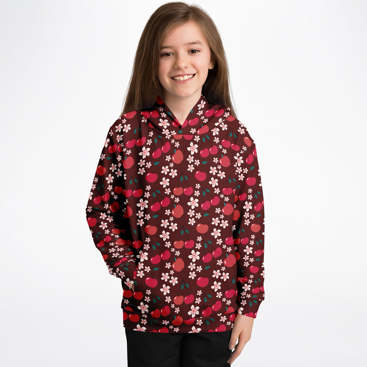 Girls Cherry Blossom Hoodie – Ultra Comfy & Stretchy, Cozy Fleece or Lightweight Sports Fabric, Double-Layer Hood & Kangaroo Pocket