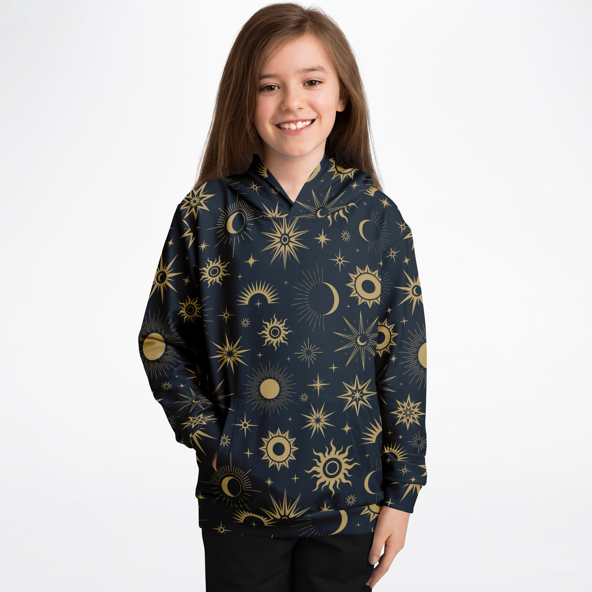 Kids Celestial Sun & Moon Hoodie – Ultra Comfy & Stretchy, Cozy Fleece or Lightweight Sports Fabric, Double-Layer Hood & Kangaroo Pocket