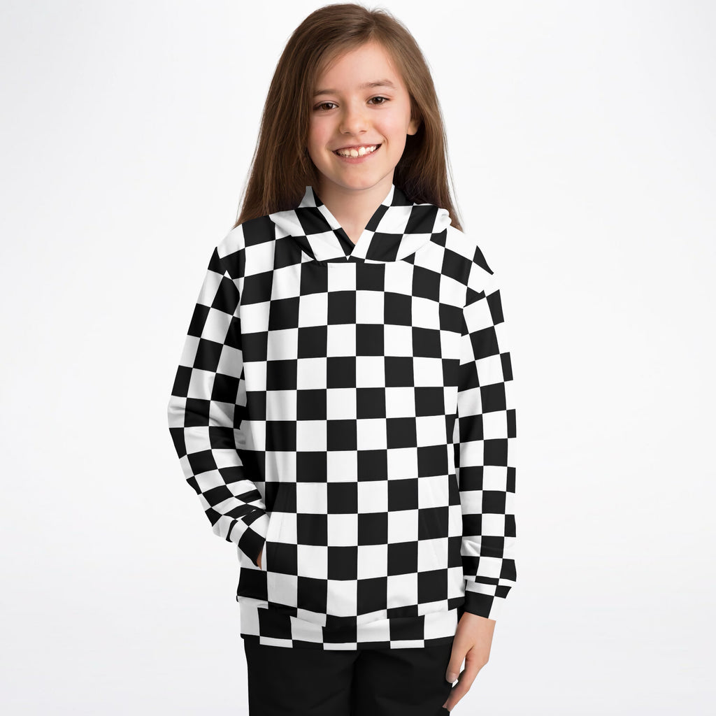 Kids Checkered Hoodie – Ultra Comfy & Stretchy, Cozy Fleece or Lightweight Sports Fabric, Double-Layer Hood & Kangaroo Pocket