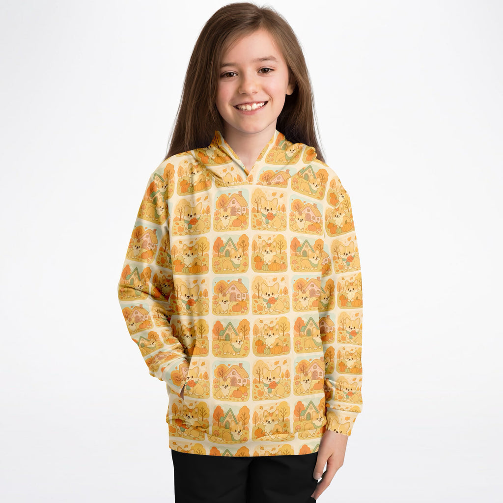 Kids Fall Corgi Dog Hoodie – Ultra Comfy & Stretchy, Cozy Fleece or Lightweight Sports Fabric, Double-Layer Hood & Kangaroo Pocket