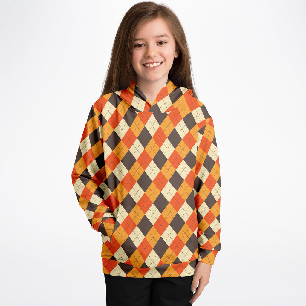 Kids Autumn Argyle Hoodie – Ultra Comfy & Stretchy, Cozy Fleece or Lightweight Sports Fabric, Double-Layer Hood & Kangaroo Pocket