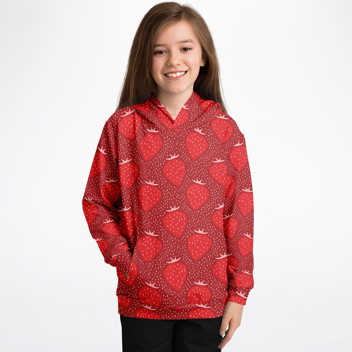 Kids Strawberry Hoodie – Ultra Comfy & Stretchy, Cozy Fleece or Lightweight Sports Fabric, Double-Layer Hood & Kangaroo Pocket
