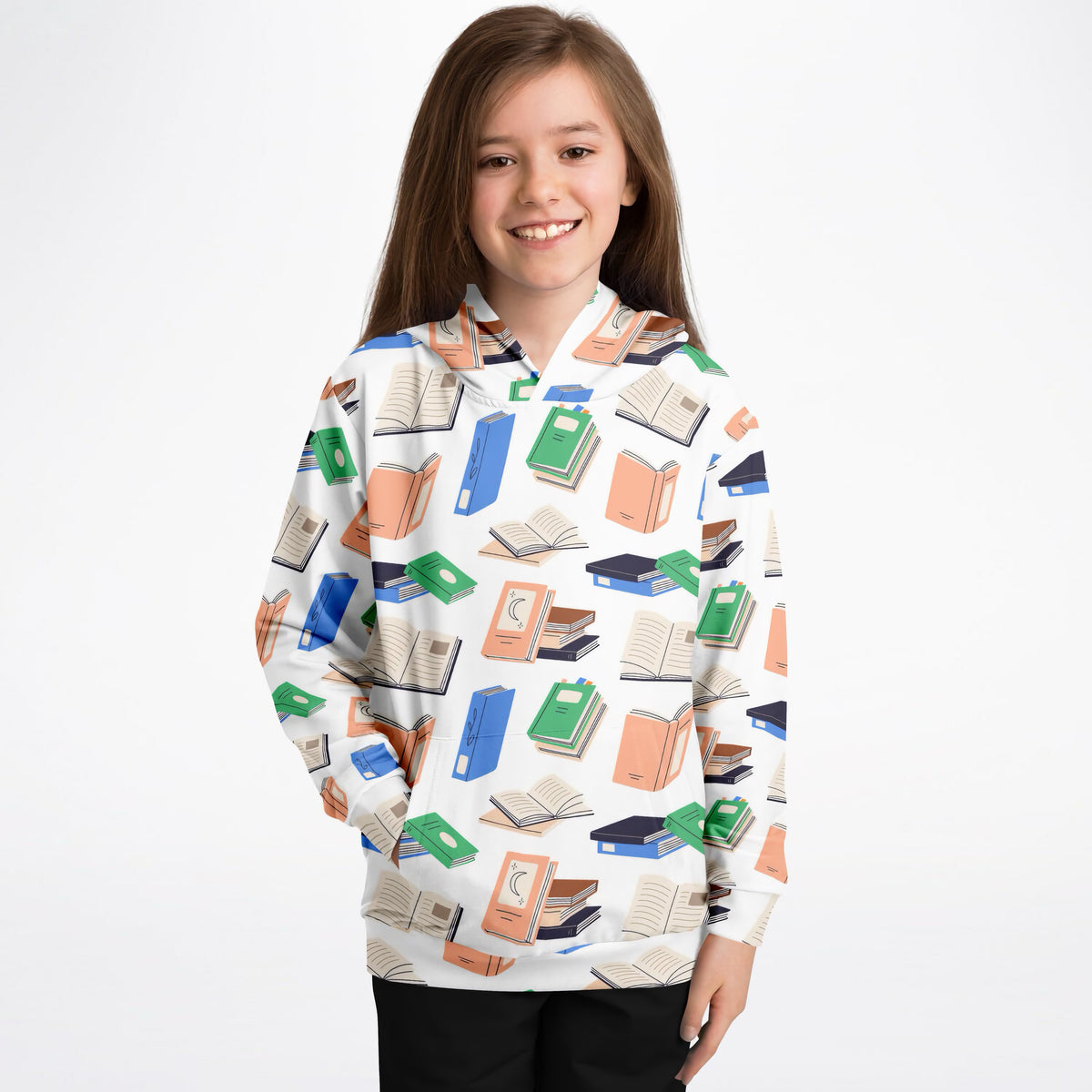 Kids Colorful Books Hoodie – Ultra Comfy & Stretchy, Cozy Fleece or Lightweight Sports Fabric, Double-Layer Hood & Kangaroo Pocket