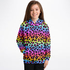 Girls Rainbow Cheetah Hoodie – Cozy Cotton Fleece or Lightweight Sports Fabric