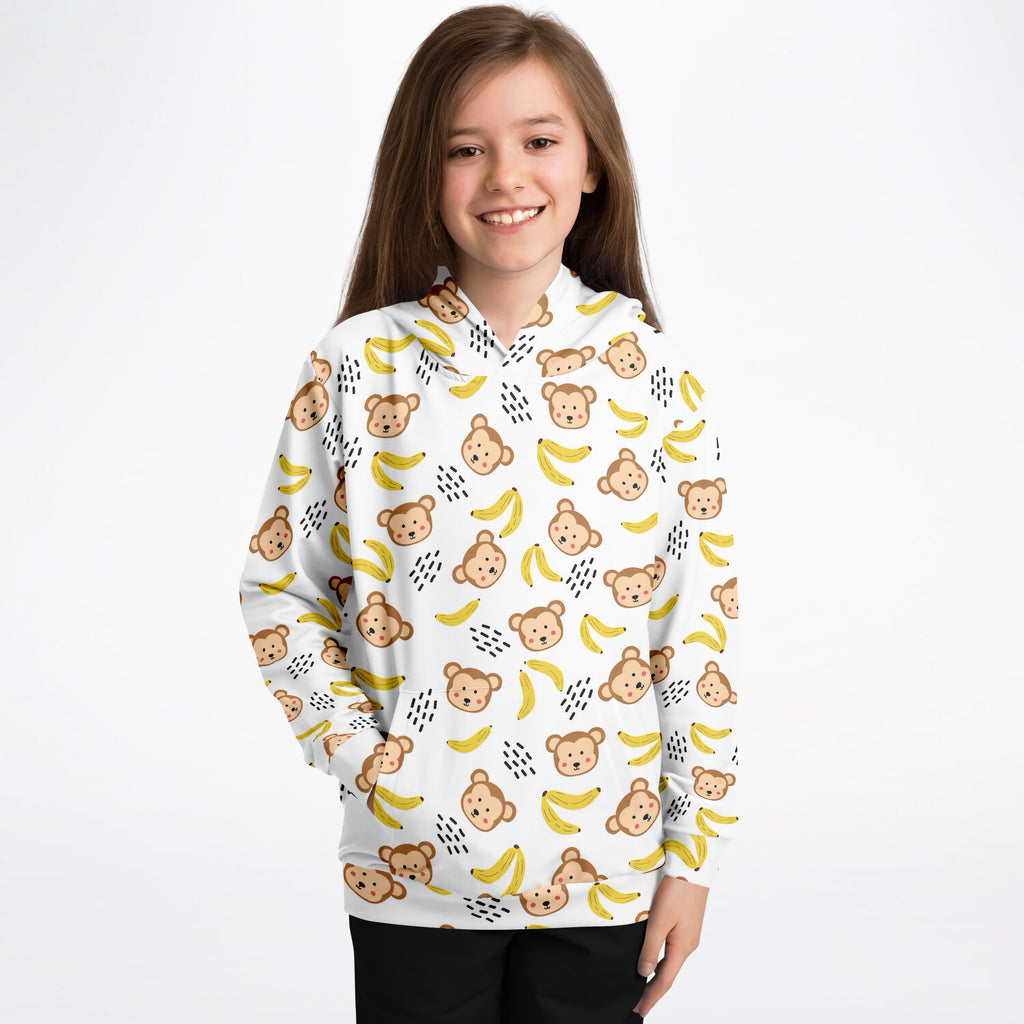 Kids Cute Monkey & Banana Hoodie – Ultra Comfy & Stretchy, Cozy Fleece or Lightweight Sports Fabric, Double-Layer Hood & Kangaroo Pocket