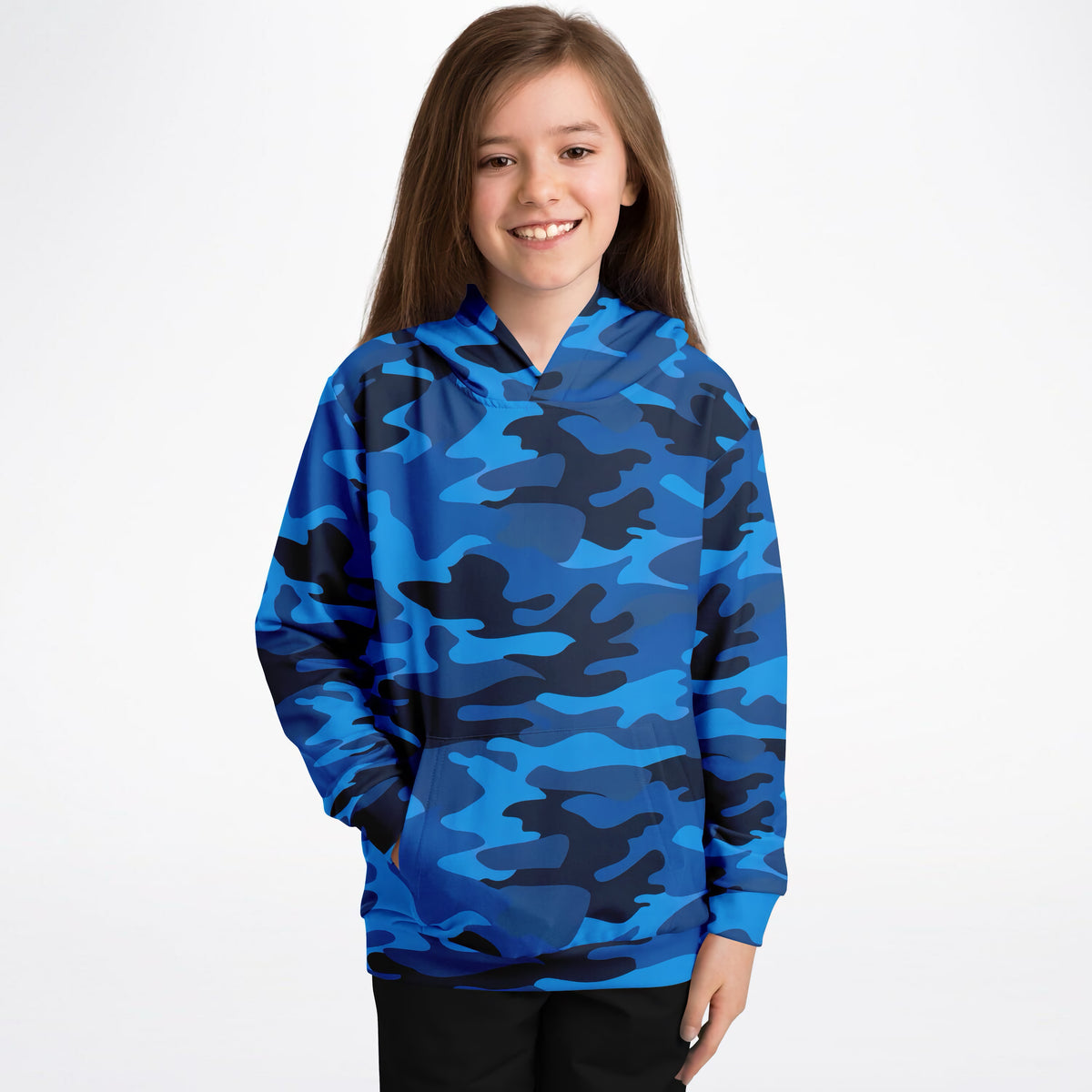 Kids Blue Camouflage Hoodie – Ultra Comfy & Stretchy, Cozy Fleece or Lightweight Sports Fabric, Double-Layer Hood & Kangaroo Pocket