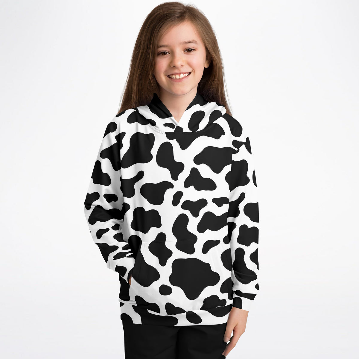 Kids Cow Print Hoodie – Ultra Comfy & Stretchy, Cozy Fleece or Lightweight Sports Fabric, Double-Layer Hood & Kangaroo Pocket