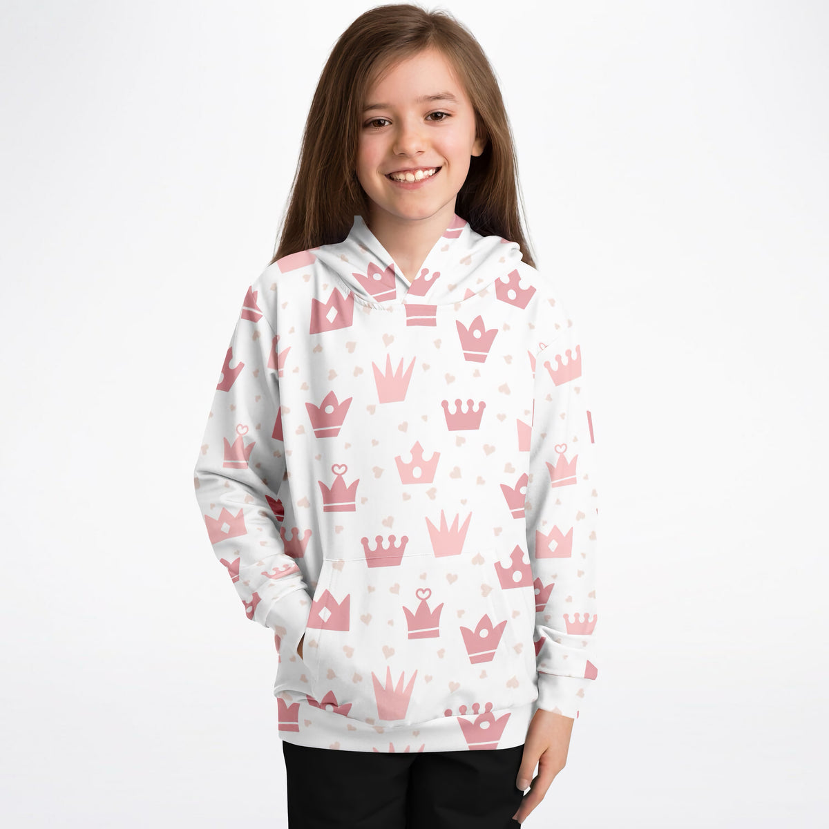 Girls Princess Crowns Hoodie – Ultra Comfy & Stretchy, Cozy Fleece or Lightweight Sports Fabric, Double-Layer Hood & Kangaroo Pocket