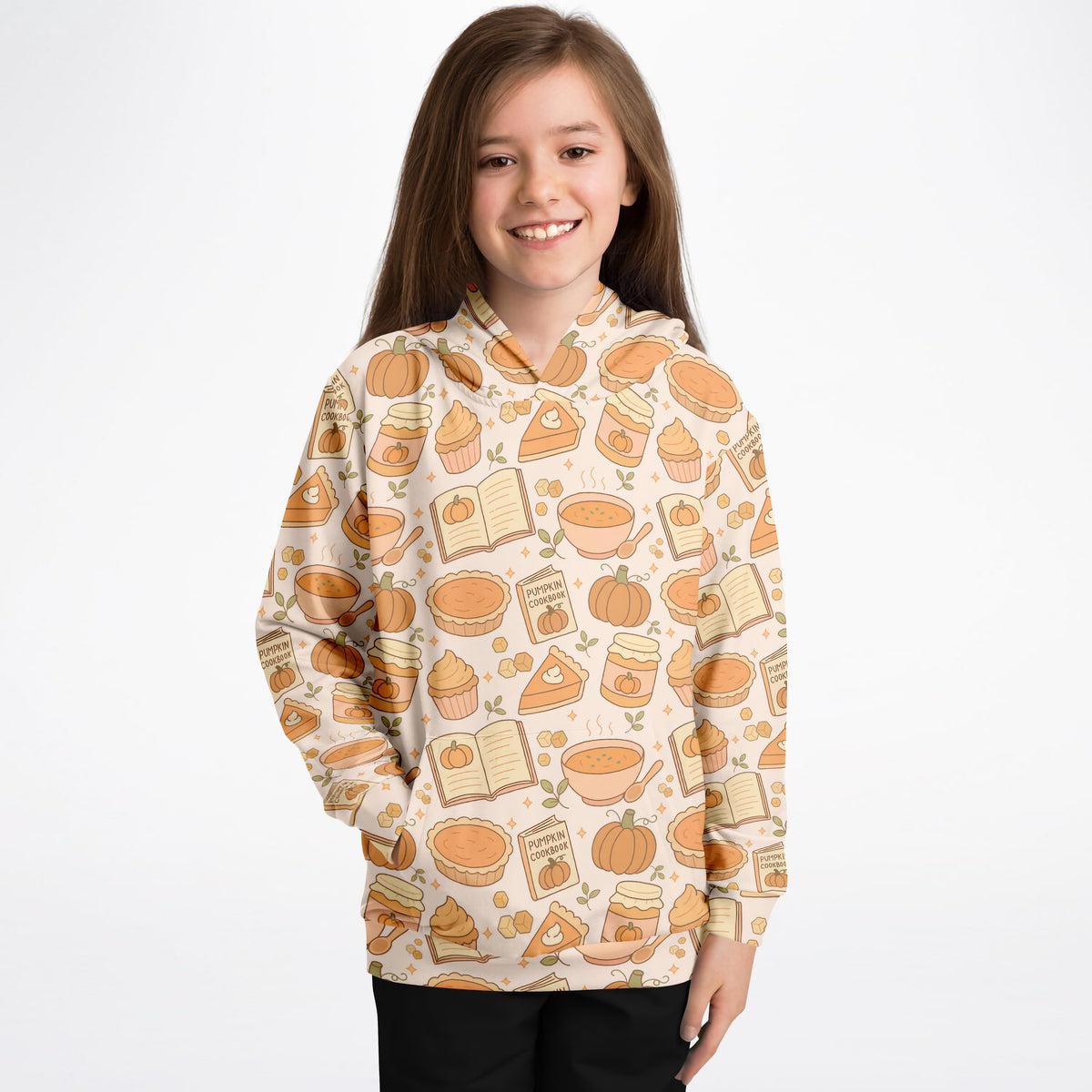 Kids Pumpkin Pie Themed Hoodie – Ultra Comfy & Stretchy, Cozy Fleece or Lightweight Sports Fabric, Double-Layer Hood & Kangaroo Pocket