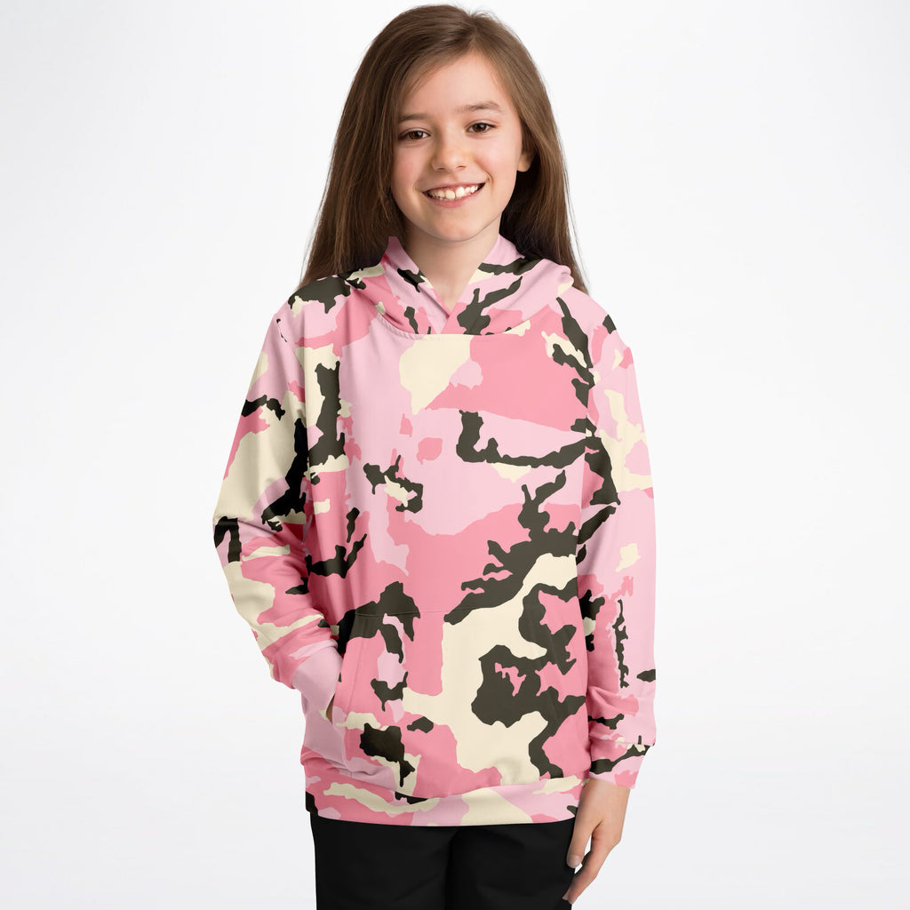 Kids Bold Pink Camouflage Hoodie – Ultra Comfy & Stretchy, Cozy Fleece or Lightweight Sports Fabric, Double-Layer Hood & Kangaroo Pocket