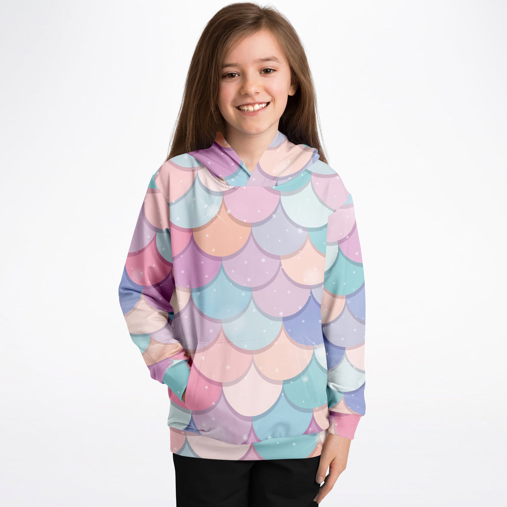 Girls Rainbow Mermaid Hoodie – Cozy Cotton Fleece or Lightweight Sports Fabric