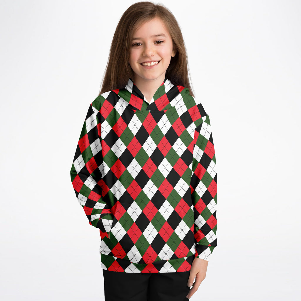 Kids Christmas Argyle Hoodie – Ultra Comfy & Stretchy, Cozy Fleece or Lightweight Sports Fabric, Double-Layer Hood & Kangaroo Pocket