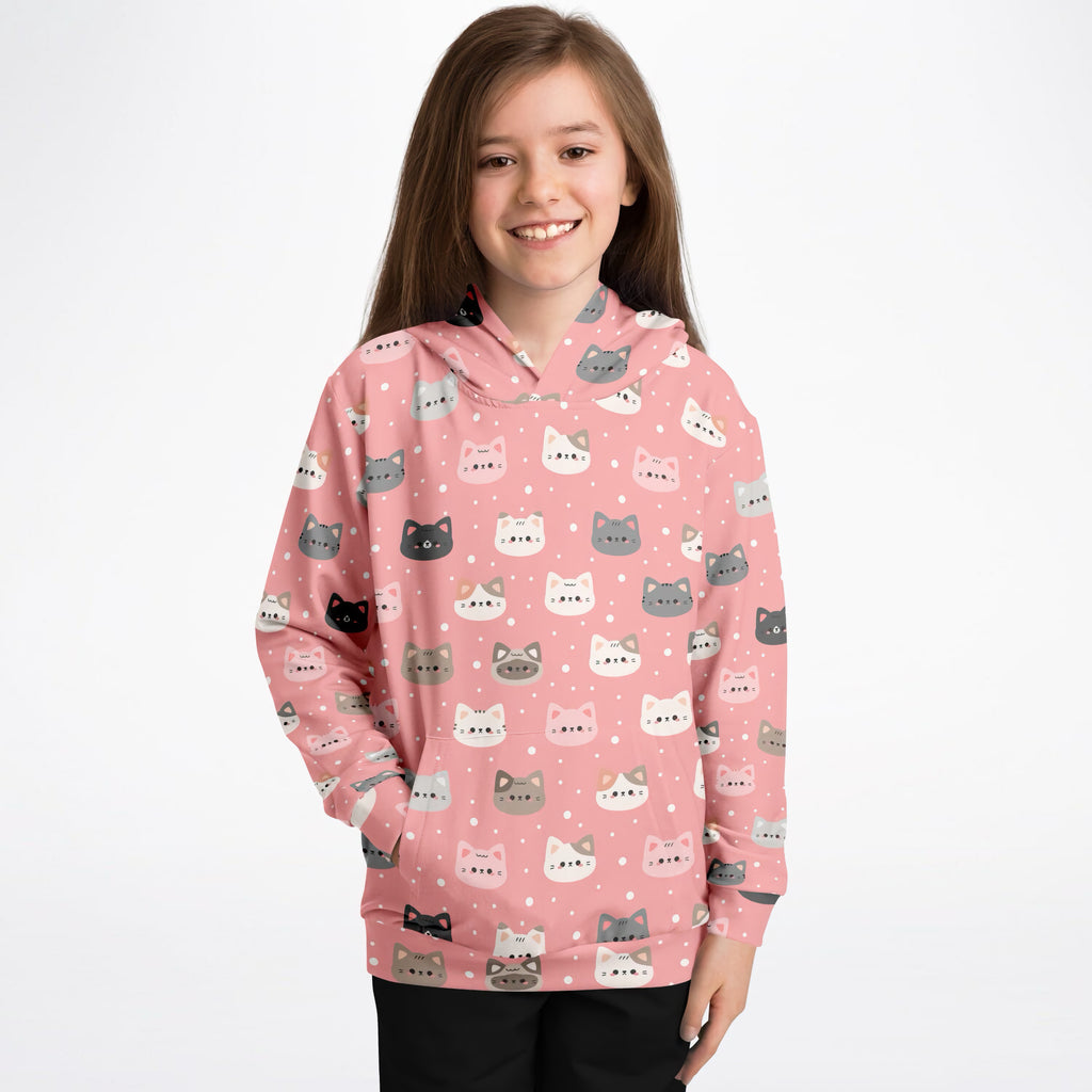 Girls Pink Cat Hoodie – Ultra Comfy & Stretchy, Cozy Fleece or Lightweight Sports Fabric, Double-Layer Hood & Kangaroo Pocket
