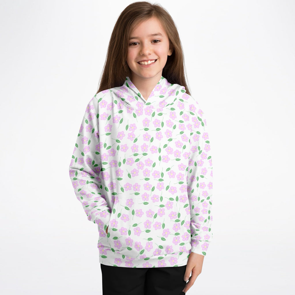 Girls Pink & Purple Floral Hoodie – Ultra Comfy & Stretchy, Cozy Fleece or Lightweight Sports Fabric, Double-Layer Hood & Kangaroo Pocket