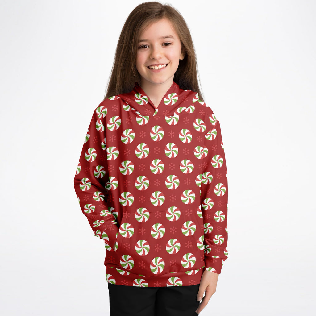 Kids Christmas Peppermint Candy Hoodie – Ultra Comfy & Stretchy, Cozy Fleece or Lightweight Sports Fabric, Double-Layer Hood & Kangaroo Pocket