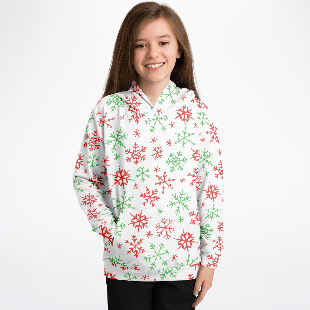 Kids Red & Green Candy Cane Christmas Hoodie – Ultra Comfy & Stretchy, Cozy Fleece or Lightweight Sports Fabric, Double-Layer Hood & Kangaroo Pocket