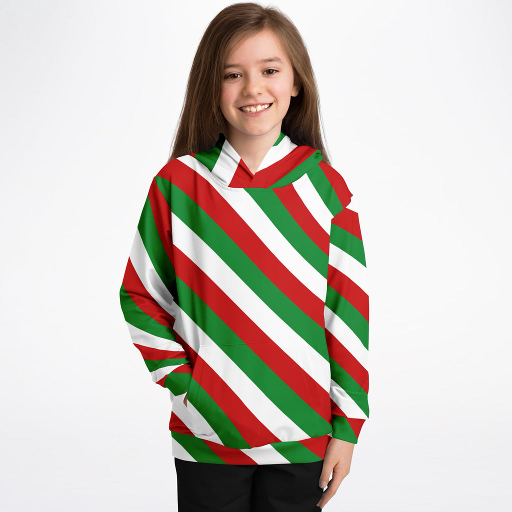 Kids Christmas Stripe Hoodie – Ultra Comfy & Stretchy, Cozy Fleece or Lightweight Sports Fabric, Double-Layer Hood & Kangaroo Pocket