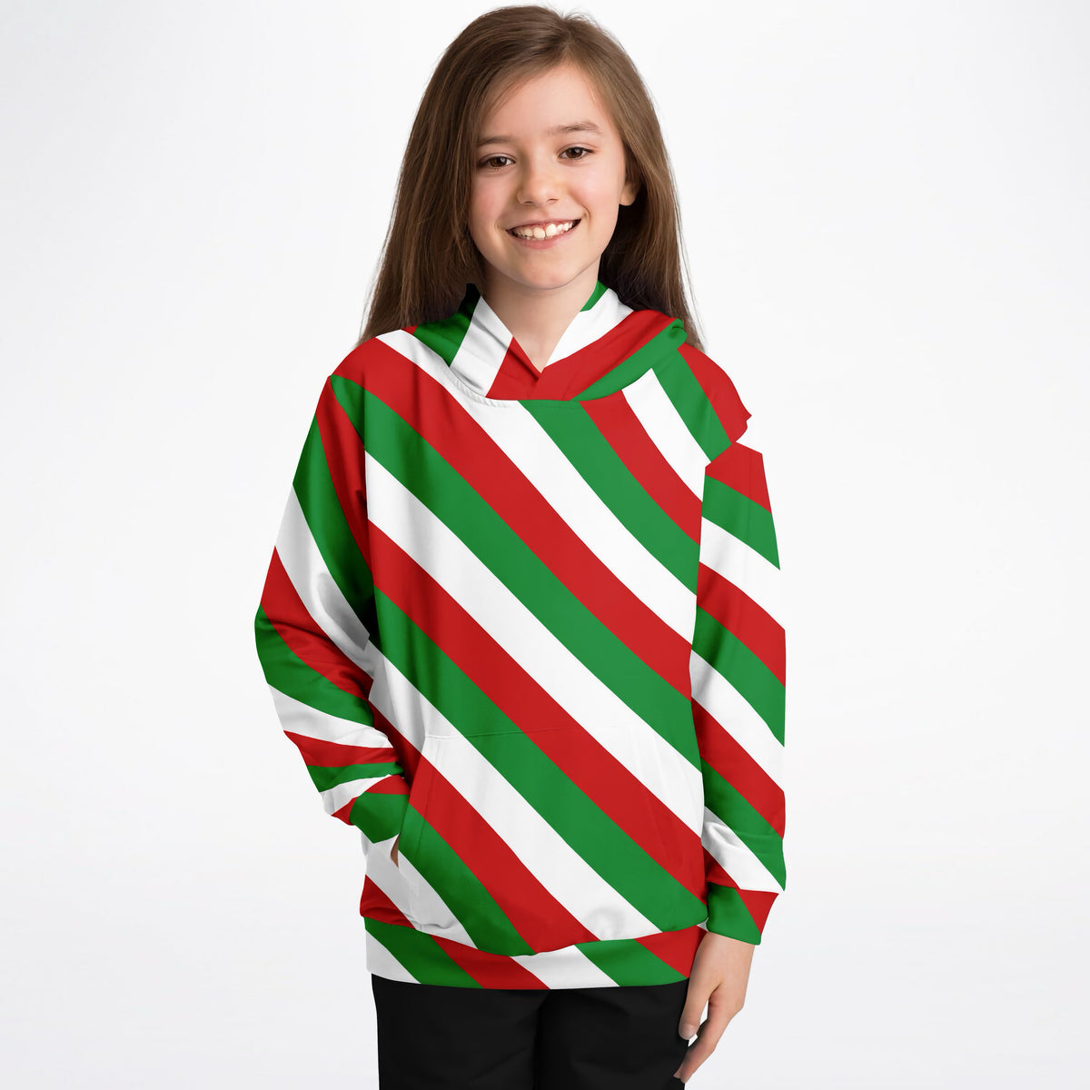 Kids Christmas Stripe Hoodie – Ultra Comfy & Stretchy, Cozy Fleece or Lightweight Sports Fabric, Double-Layer Hood & Kangaroo Pocket