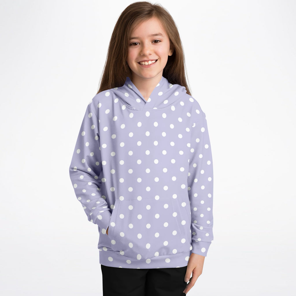 Girls Light Purple Polka Dot Hoodie – Ultra Comfy & Stretchy, Cozy Fleece or Lightweight Sports Fabric, Double-Layer Hood & Kangaroo Pocket