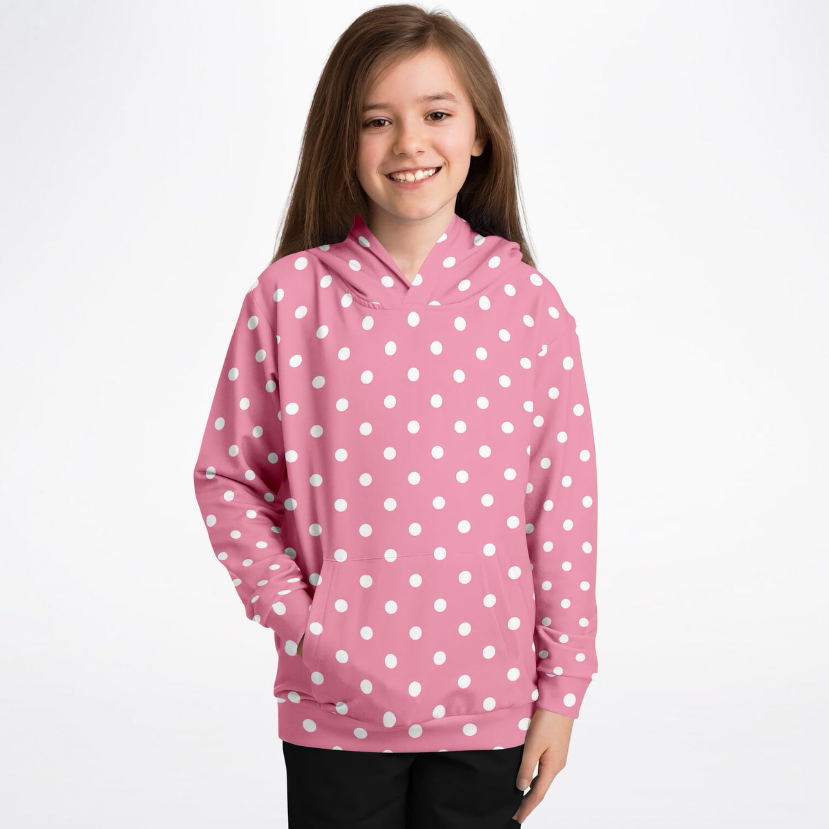 Girls Pink Polka Dot Hoodie – Ultra Comfy & Stretchy, Cozy Fleece or Lightweight Sports Fabric, Double-Layer Hood & Kangaroo Pocket