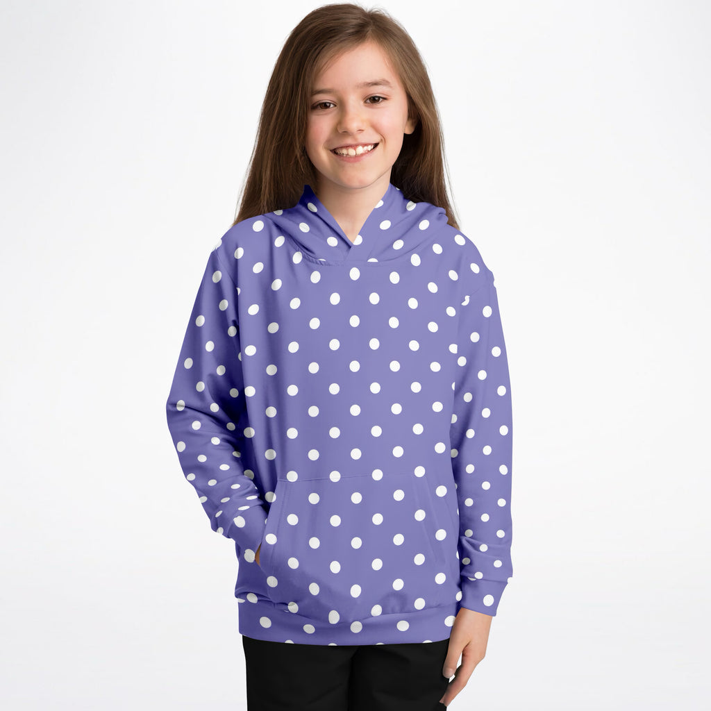 Girls Purple Polka Dot Hoodie – Ultra Comfy & Stretchy, Cozy Fleece or Lightweight Sports Fabric, Double-Layer Hood & Kangaroo Pocket
