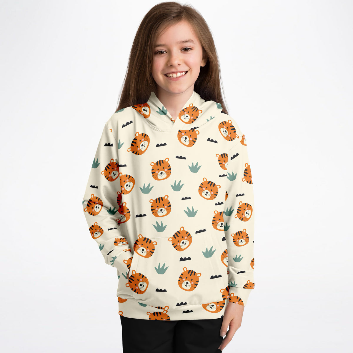Kids Cute Orange Tiger Hoodie – Ultra Comfy & Stretchy, Cozy Fleece or Lightweight Sports Fabric, Double-Layer Hood & Kangaroo Pocket