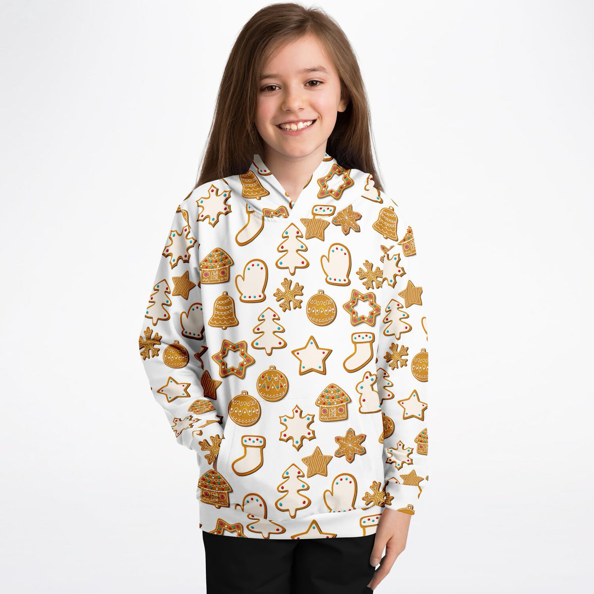 Kids Festive Holiday Cookies Hoodie – Ultra Comfy & Stretchy, Cozy Fleece or Lightweight Sports Fabric, Double-Layer Hood & Kangaroo Pocket