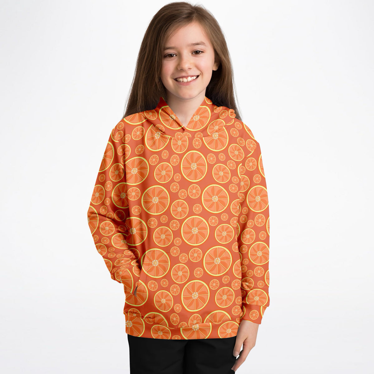 Kids Orange Citrus Hoodie – Ultra Comfy & Stretchy, Cozy Fleece or Lightweight Sports Fabric, Double-Layer Hood & Kangaroo Pocket