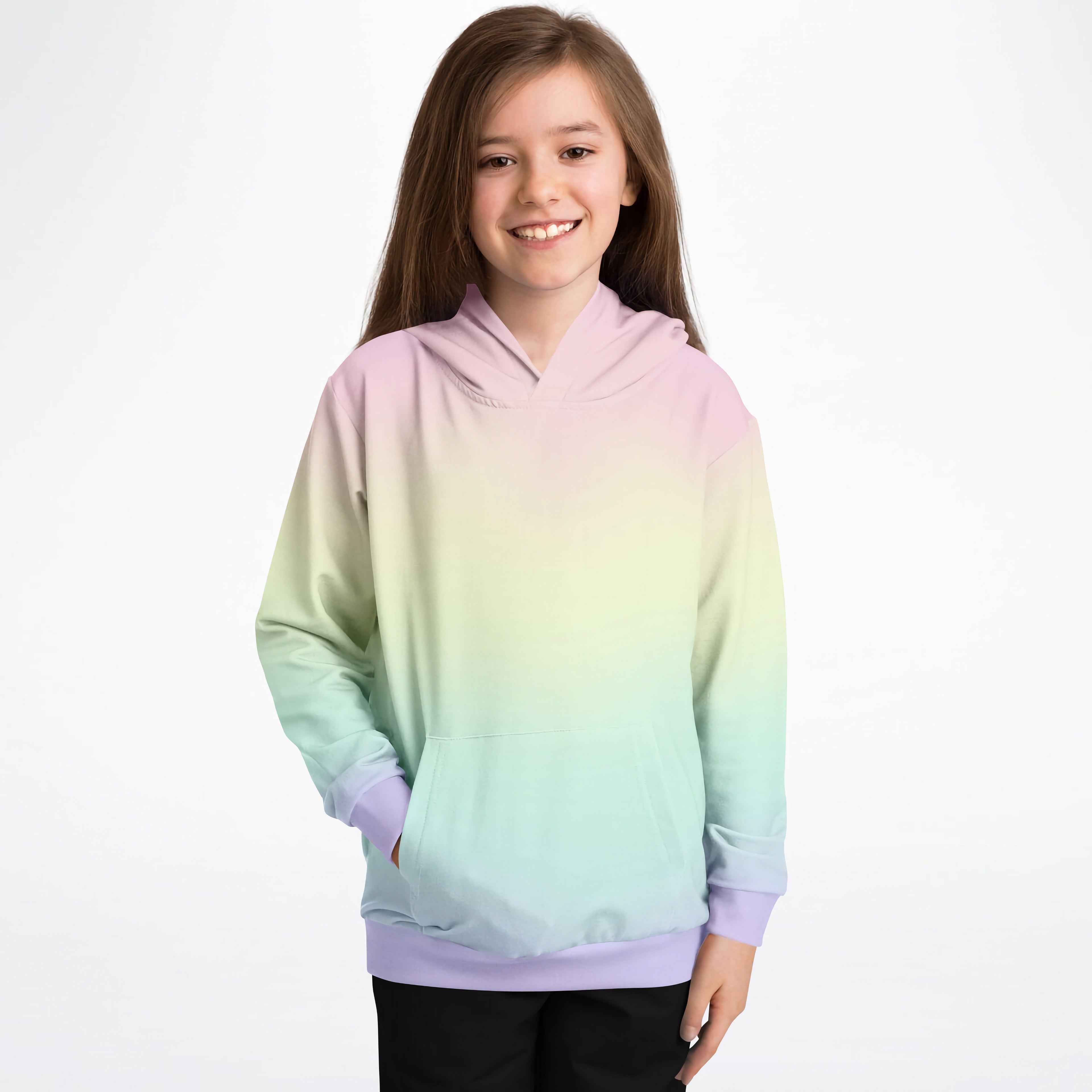 Girls Pastel Rainbow Hoodie – Cozy Cotton Fleece or Lightweight Sports Fabric