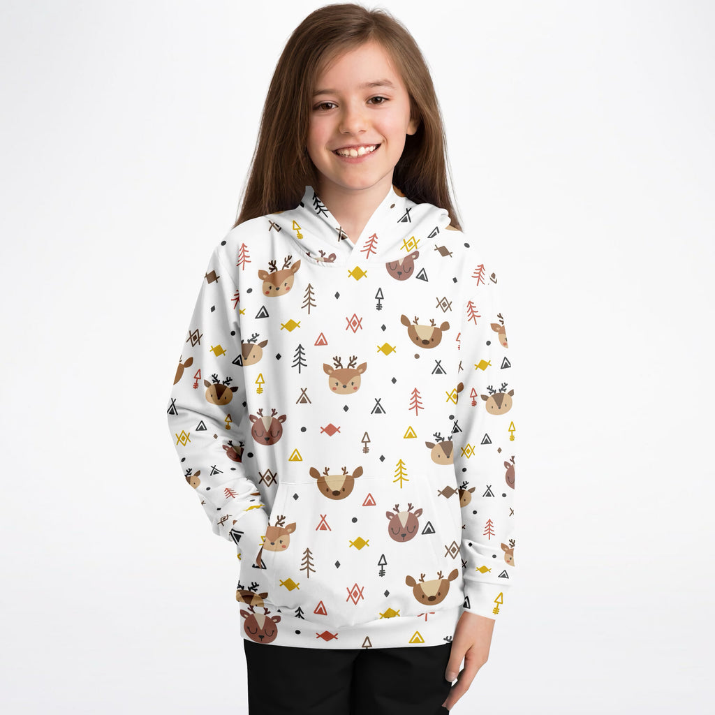 Kids Woodland Reindeer Hoodie – Ultra Comfy & Stretchy, Cozy Fleece or Lightweight Sports Fabric, Double-Layer Hood & Kangaroo Pocket