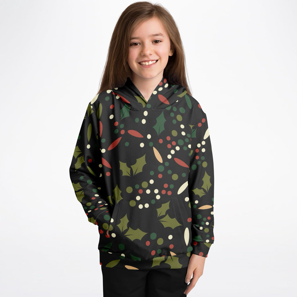 Kids Christmas Holly Berry Hoodie – Ultra Comfy & Stretchy, Cozy Fleece or Lightweight Sports Fabric, Double-Layer Hood & Kangaroo Pocket