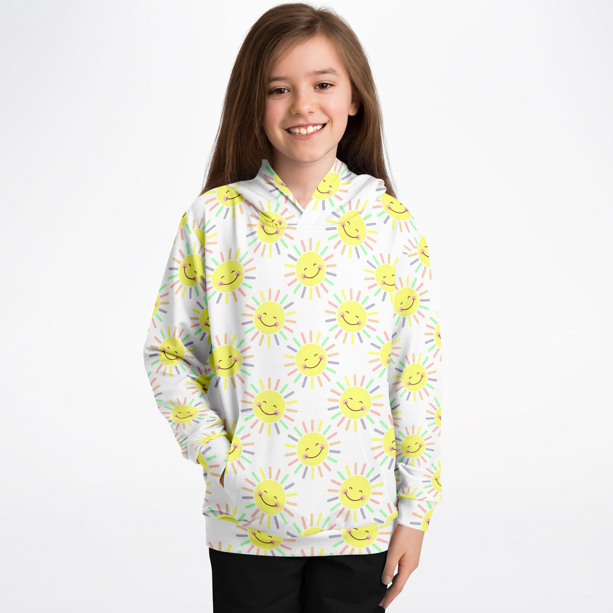 Kids Happy Sunshine Hoodie – Ultra Comfy & Stretchy, Cozy Fleece or Lightweight Sports Fabric, Double-Layer Hood & Kangaroo Pocket